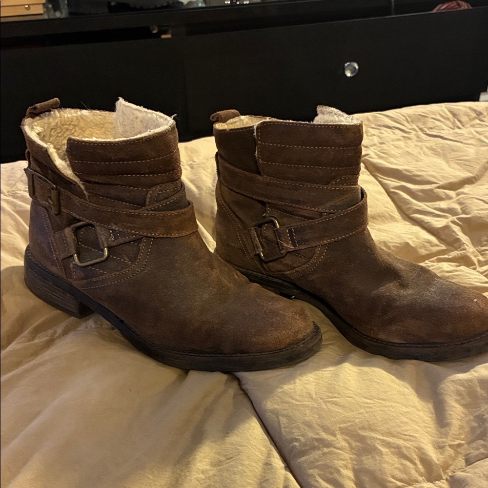 Brown Ankle Boots with Buckle Detail